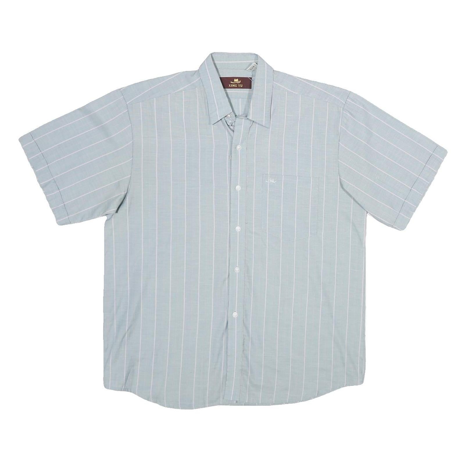 XING YU Mens Blue & White Stripe Polyester Blend Shirt M Casual Button Shirt