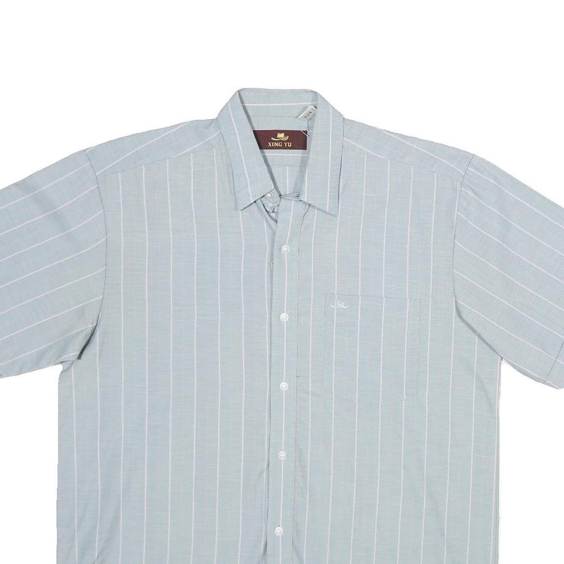 XING YU Mens Blue & White Stripe Polyester Blend Shirt M Casual Button Shirt