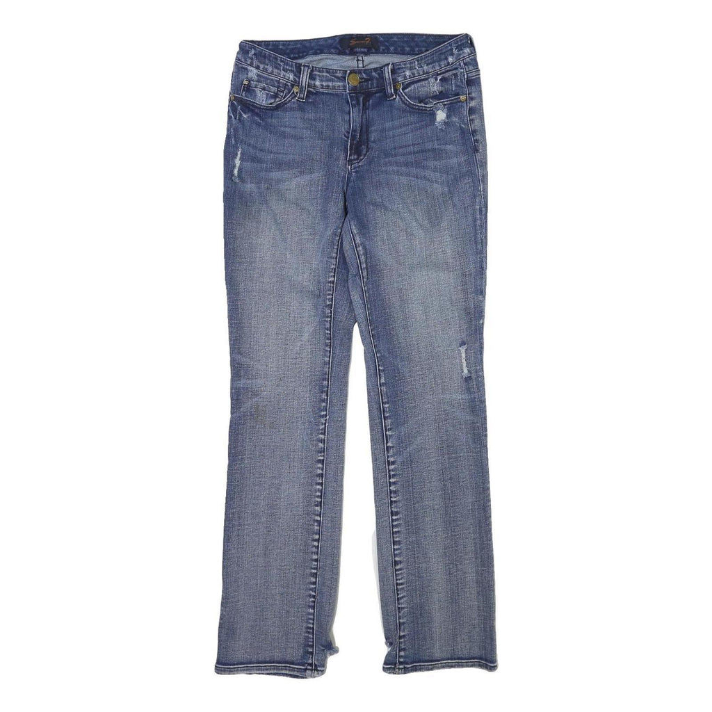SEVEN 7 Womens Classic Blue Denim Straight Jeans W30 L31 Distressed Button