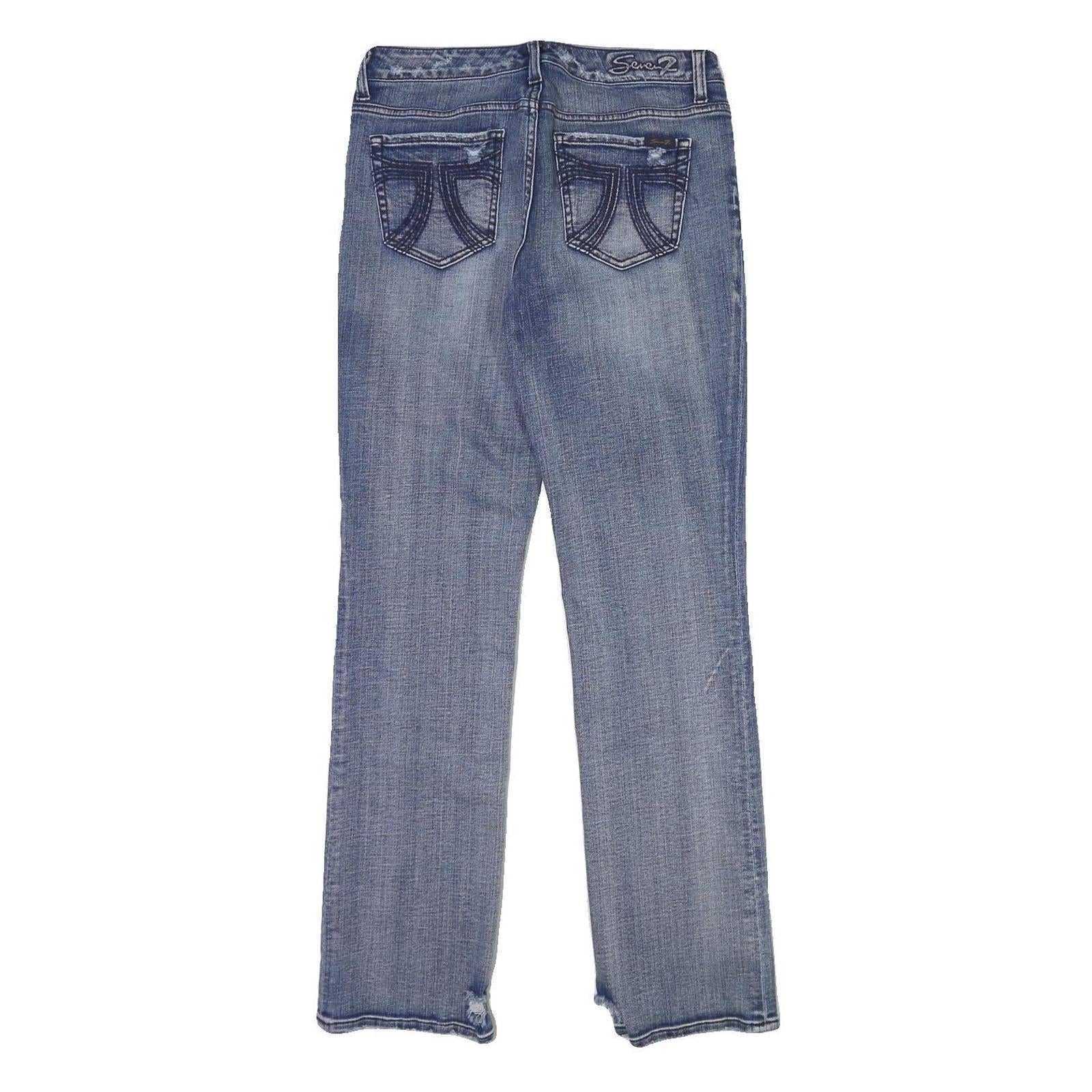 SEVEN 7 Womens Classic Blue Denim Straight Jeans W30 L31 Distressed Button