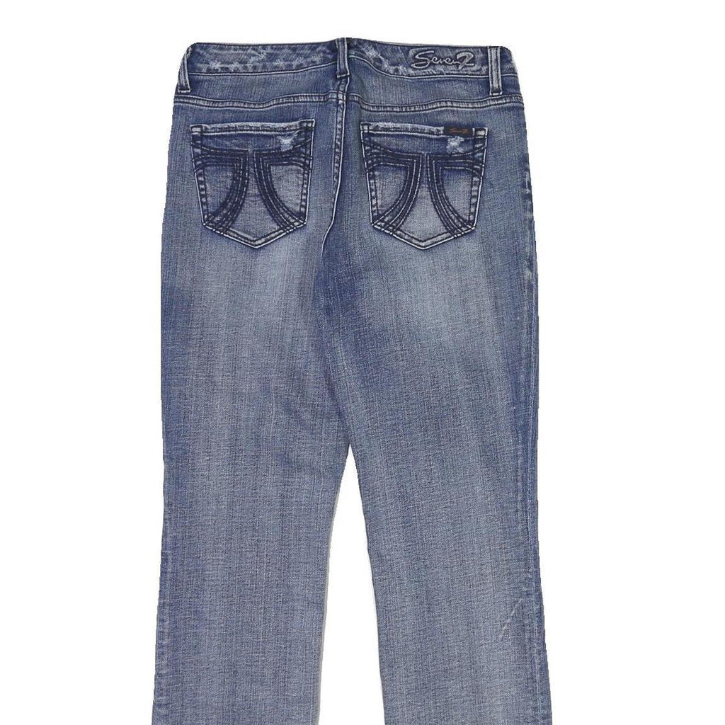 SEVEN 7 Womens Classic Blue Denim Straight Jeans W30 L31 Distressed Button