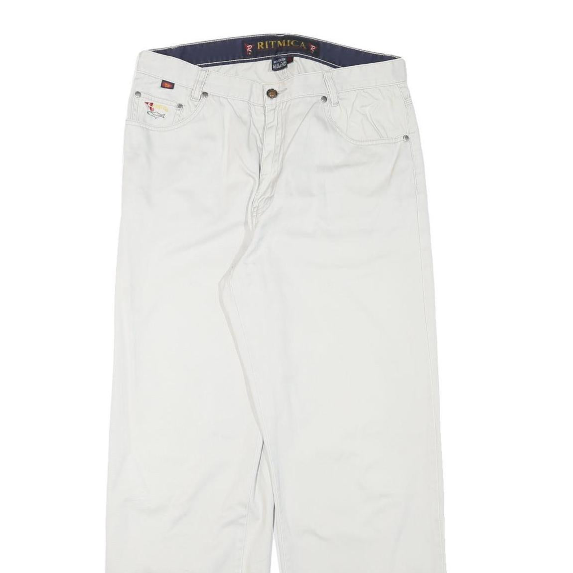 RITMICA Mens Cotton Blend White Relaxed Straight Trousers W31 L29 Casualwear