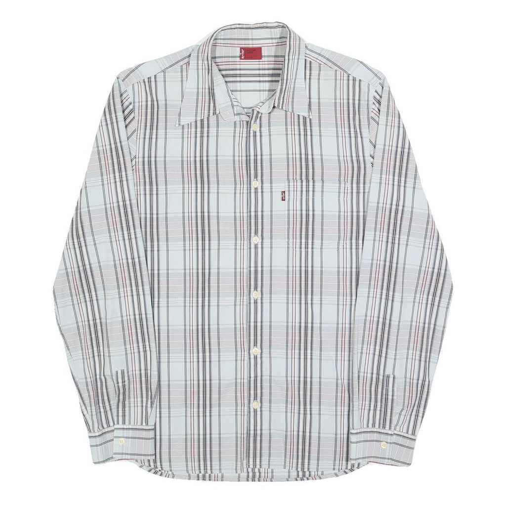 LEVI'S Mens White & Pink Checked Cotton Blend Shirt L Long Sleeve Casual