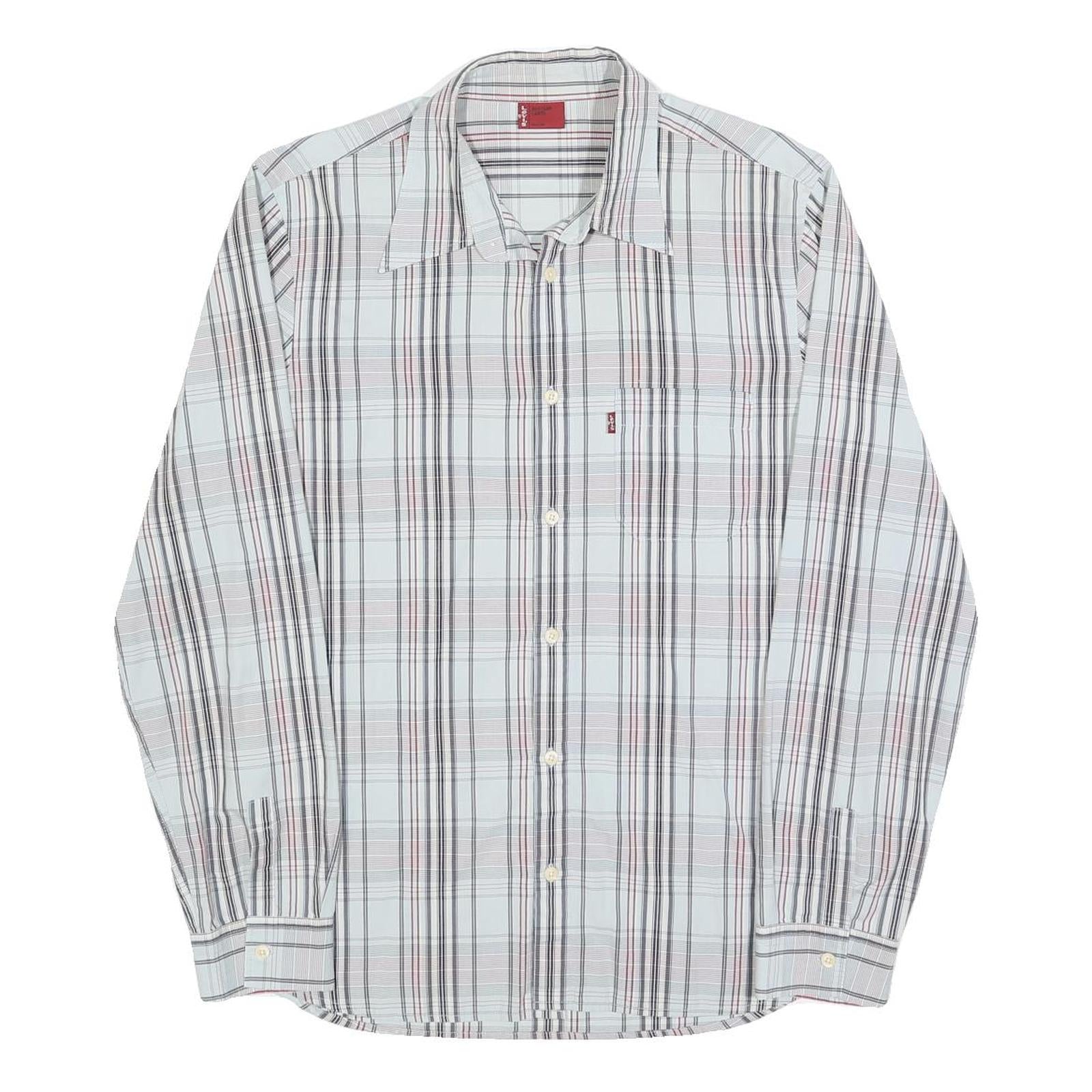 LEVI'S Mens White & Pink Checked Cotton Blend Shirt L Long Sleeve Casual
