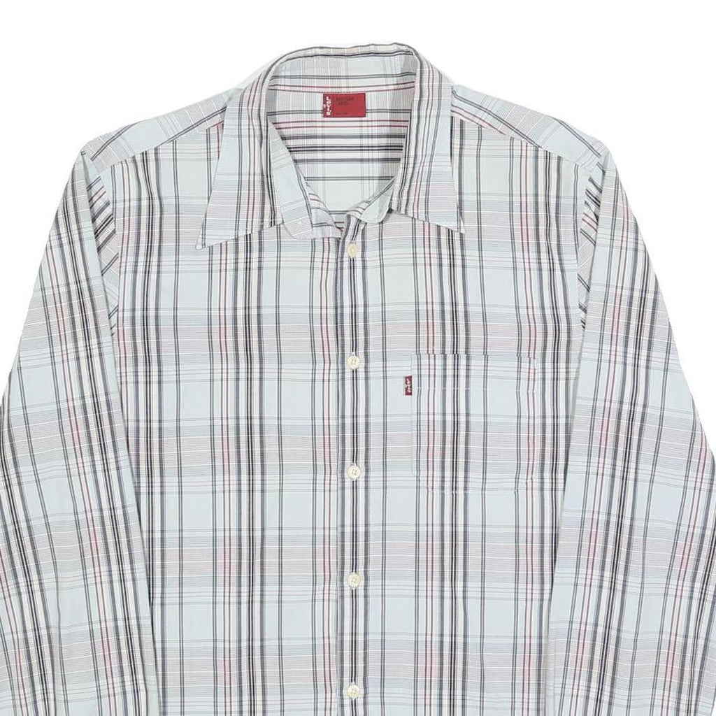 LEVI'S Mens White & Pink Checked Cotton Blend Shirt L Long Sleeve Casual