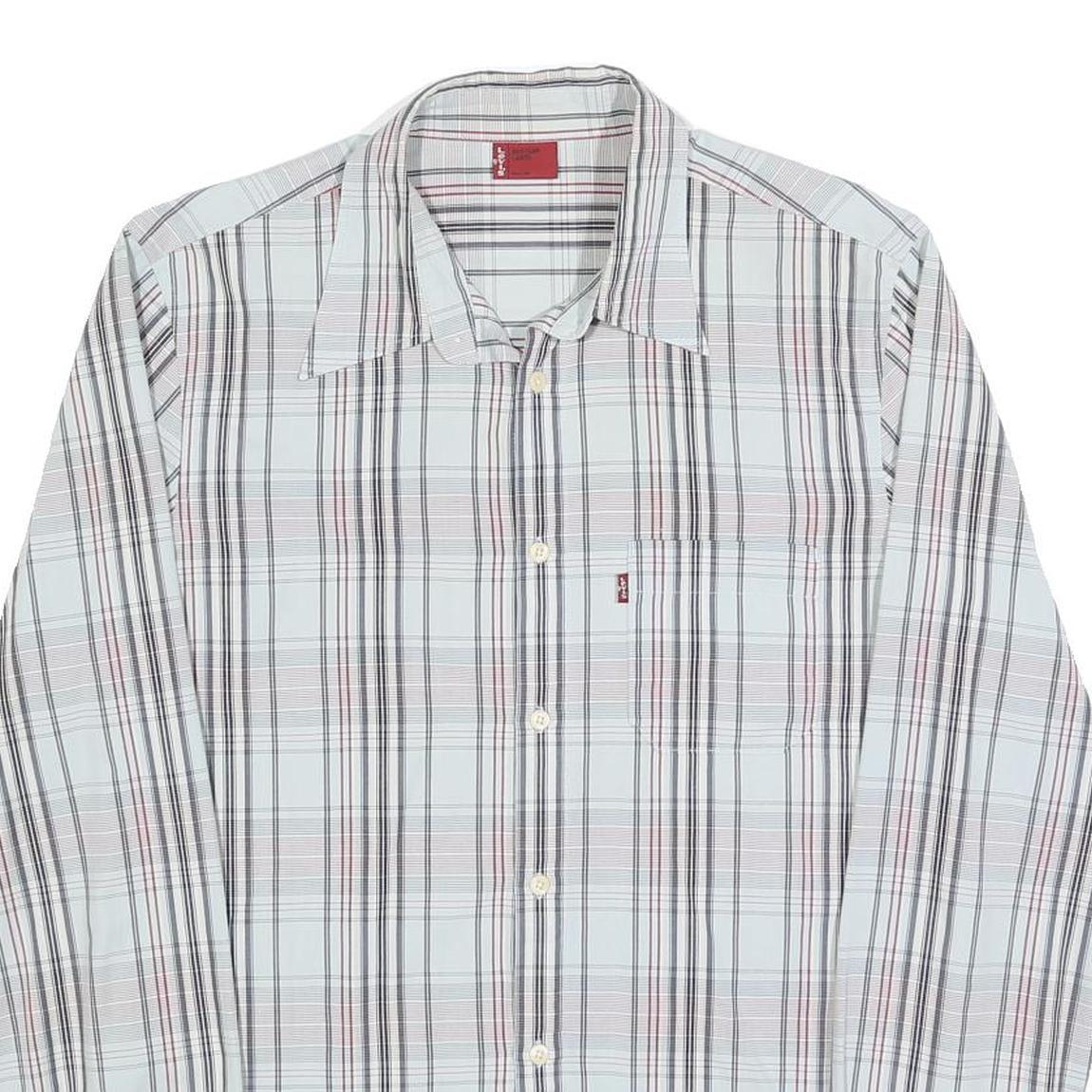 LEVI'S Mens White & Pink Checked Cotton Blend Shirt L Long Sleeve Casual