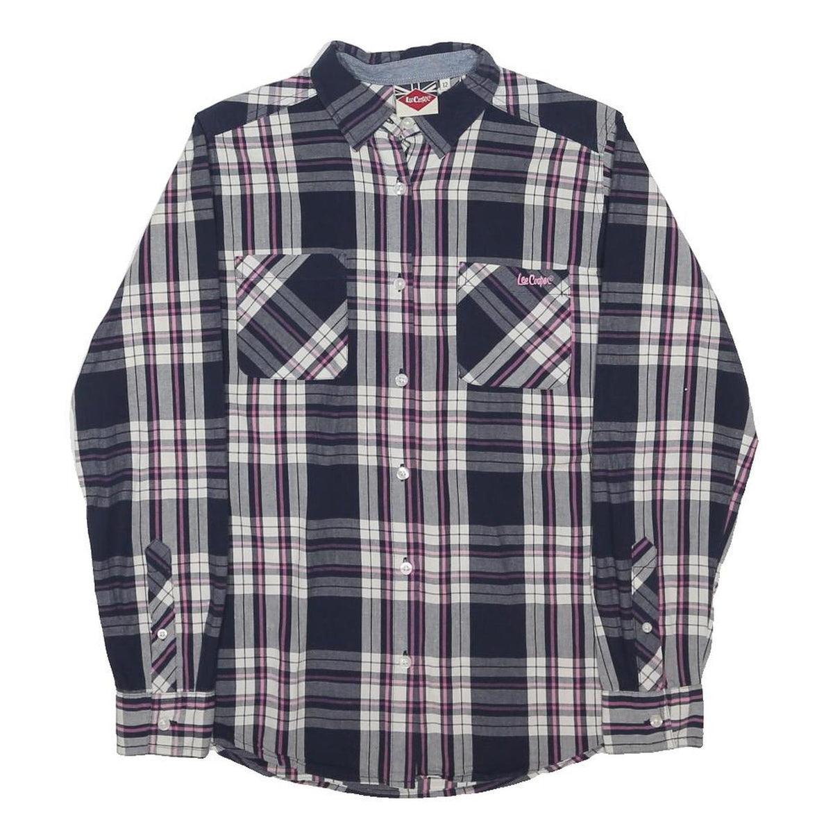 LEE COOPER Womens Blue & Pink Checked Shirt UK 12 Cotton Blend Long Sleeve