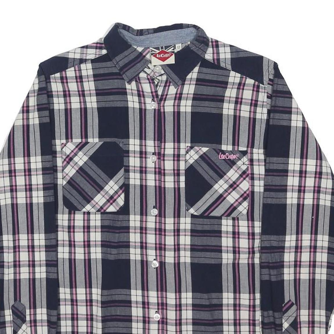 LEE COOPER Womens Blue & Pink Checked Shirt UK 12 Cotton Blend Long Sleeve