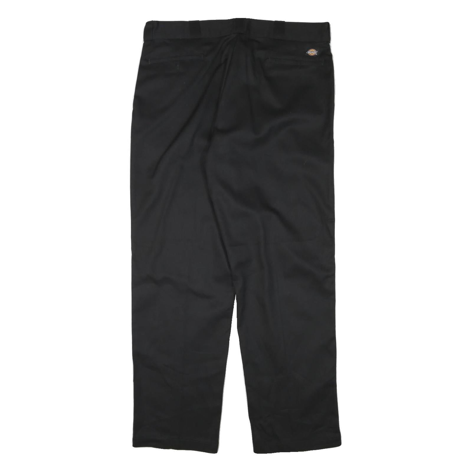 DICKIES Mens Black Regular Fit Straight Leg Cotton Blend Trousers W38 L32 Zip