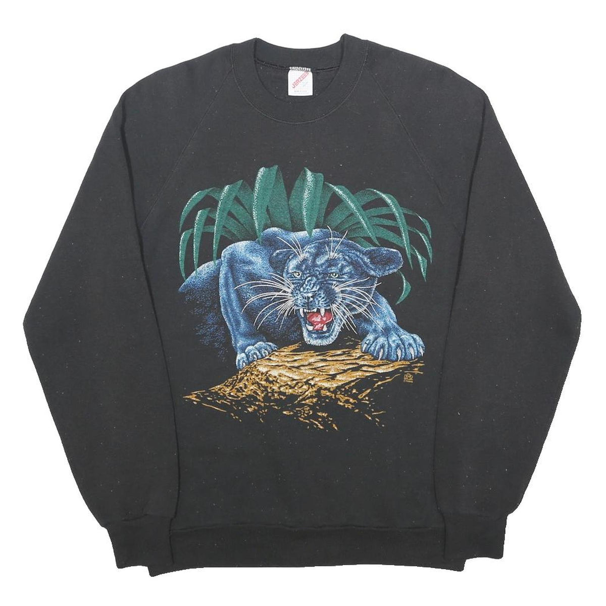 JERZEES Womens Black Sweatshirt L Cotton Blend Crew Neck Pullover Printed