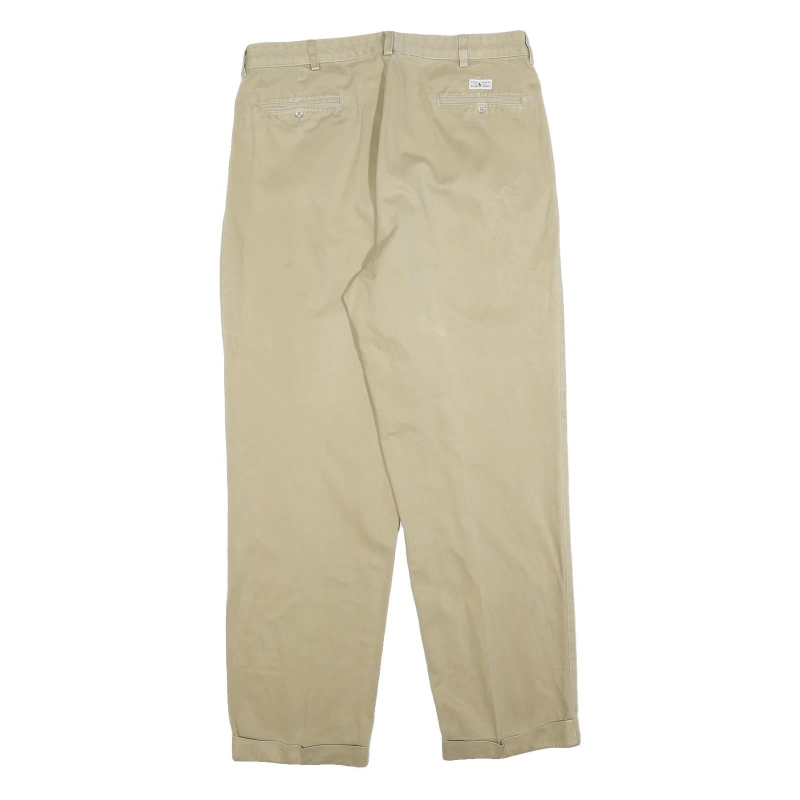 POLO RALPH LAUREN Mens Cotton Blend Beige Regular Fit Straight Trousers W36 L32