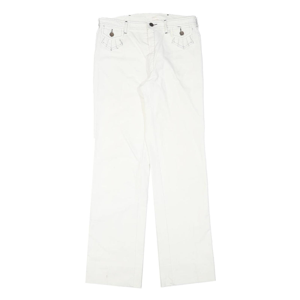 Womens White Regular Fit Straight Leg Denim Jeans W28 L31 Stylish Print Pocket