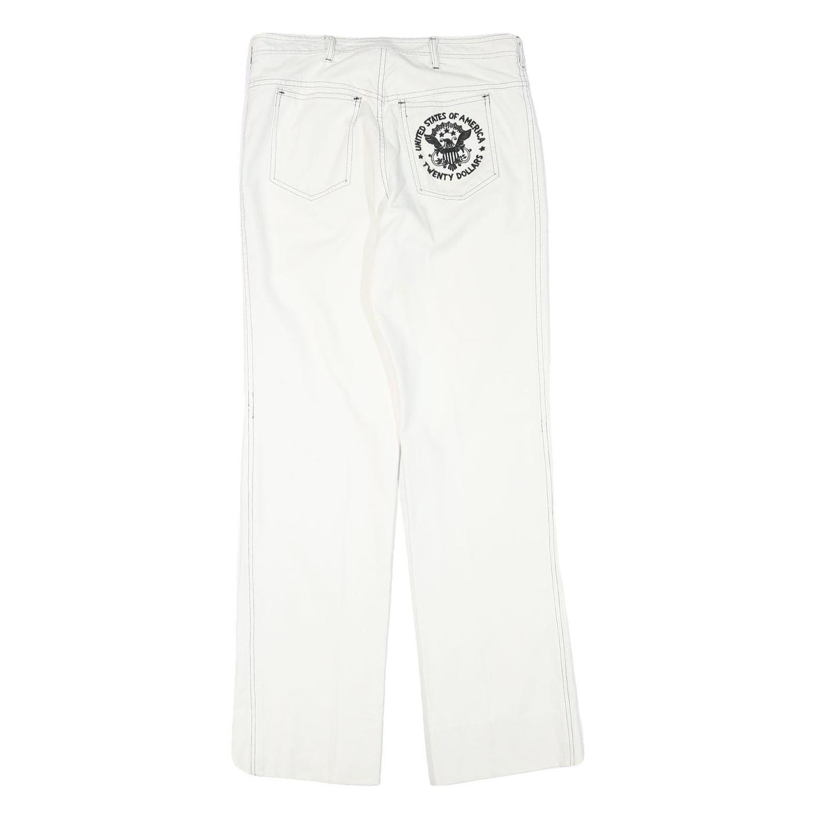Womens White Regular Fit Straight Leg Denim Jeans W28 L31 Stylish Print Pocket