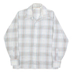 Mens White & Green Check Casual Shirt L Cotton Blend Long Sleeve Button Closure