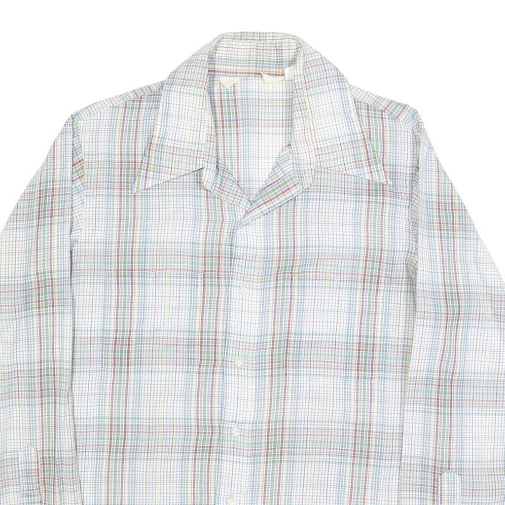 Mens White & Green Check Casual Shirt L Cotton Blend Long Sleeve Button Closure
