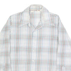 Mens White & Green Check Casual Shirt L Cotton Blend Long Sleeve Button Closure