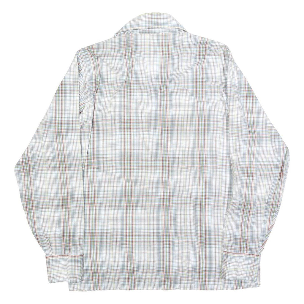 Mens White & Green Check Casual Shirt L Cotton Blend Long Sleeve Button Closure