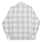 Mens White & Green Check Casual Shirt L Cotton Blend Long Sleeve Button Closure