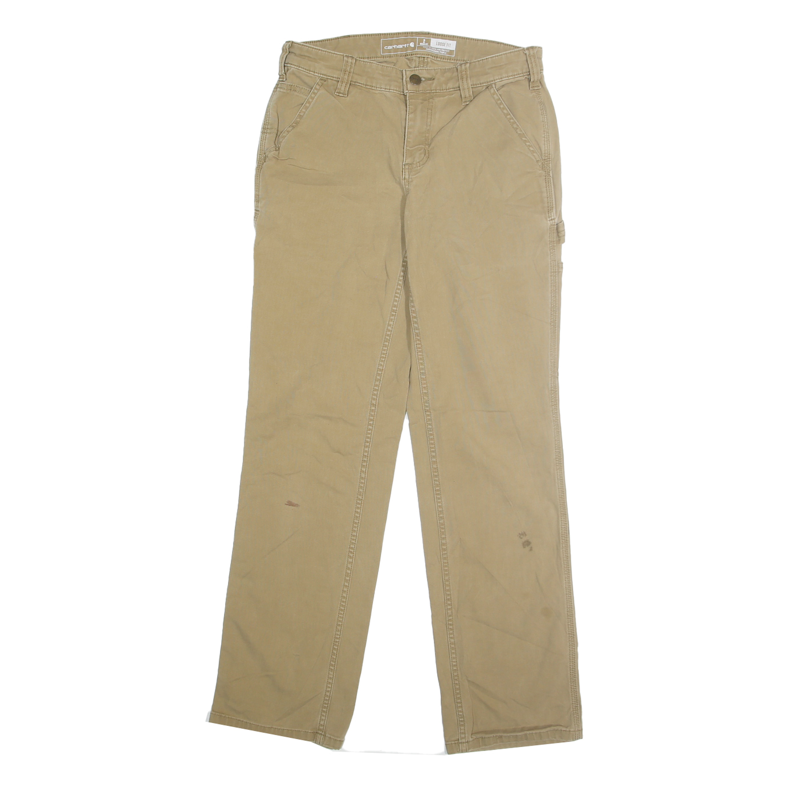 CARHARTT Womens Cotton Blend Beige Loose Fit Straight Leg Trousers W28 L30
