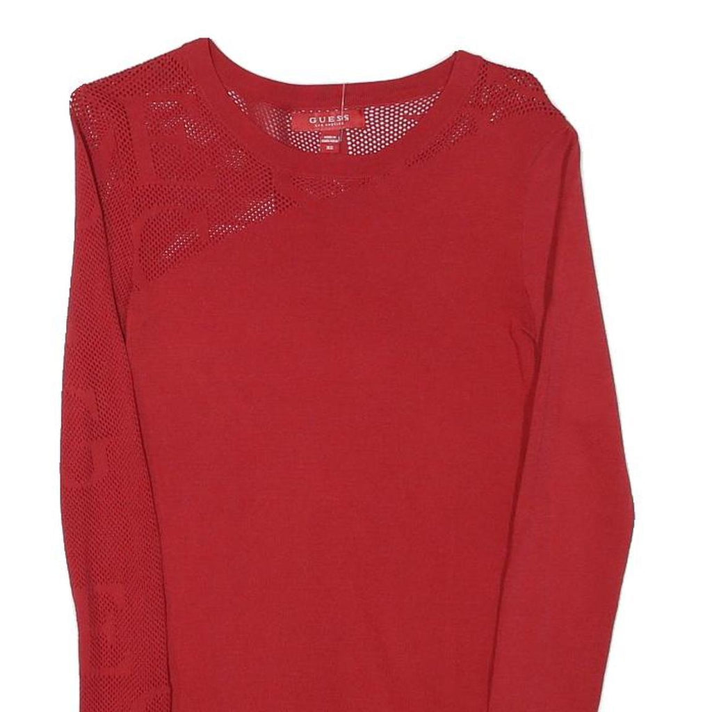 GUESS Womens Red Patterned Jumper Round Neck Basic Knit XS Stylish Cotton Blend