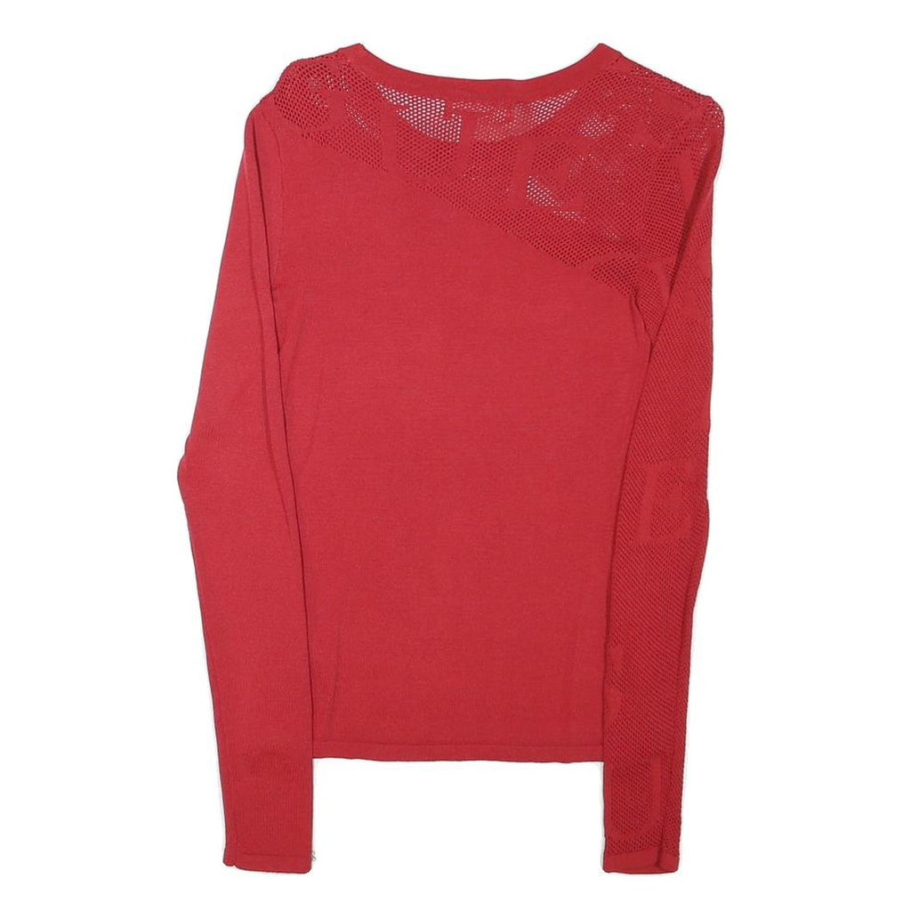 GUESS Womens Red Patterned Jumper Round Neck Basic Knit XS Stylish Cotton Blend