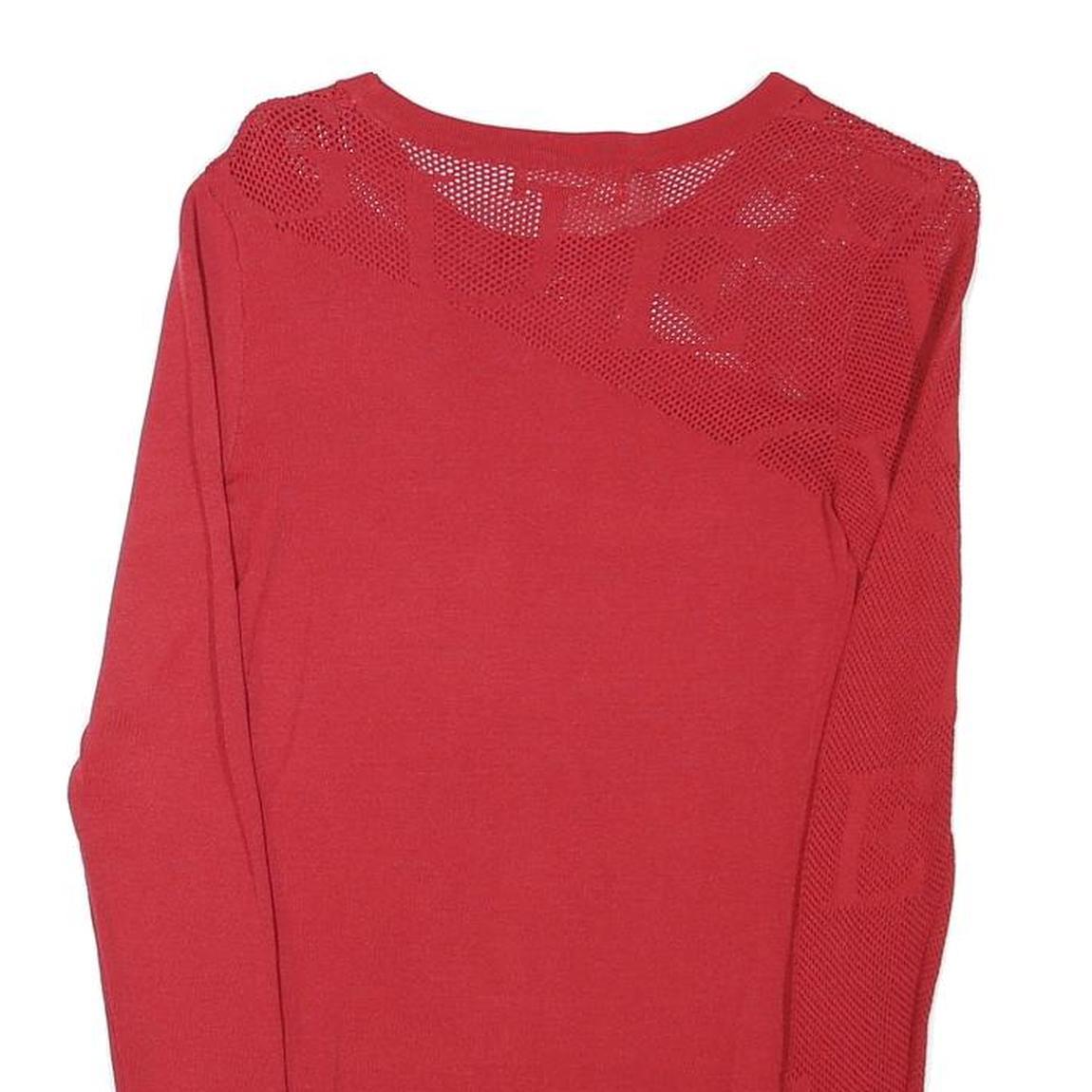 GUESS Womens Red Patterned Jumper Round Neck Basic Knit XS Stylish Cotton Blend
