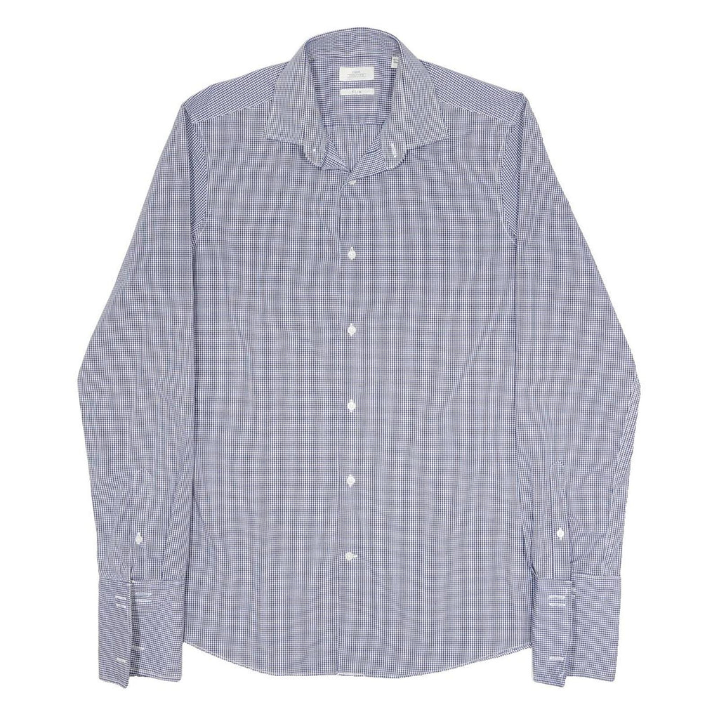 NEXT Mens Blue & White Check Shirt L Button Down Collar Long Sleeve Smart