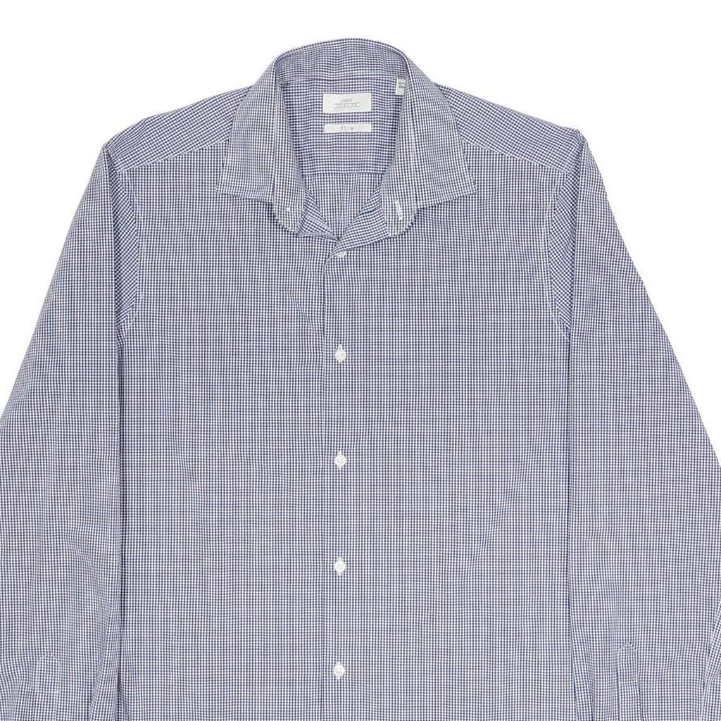 NEXT Mens Blue & White Check Shirt L Button Down Collar Long Sleeve Smart
