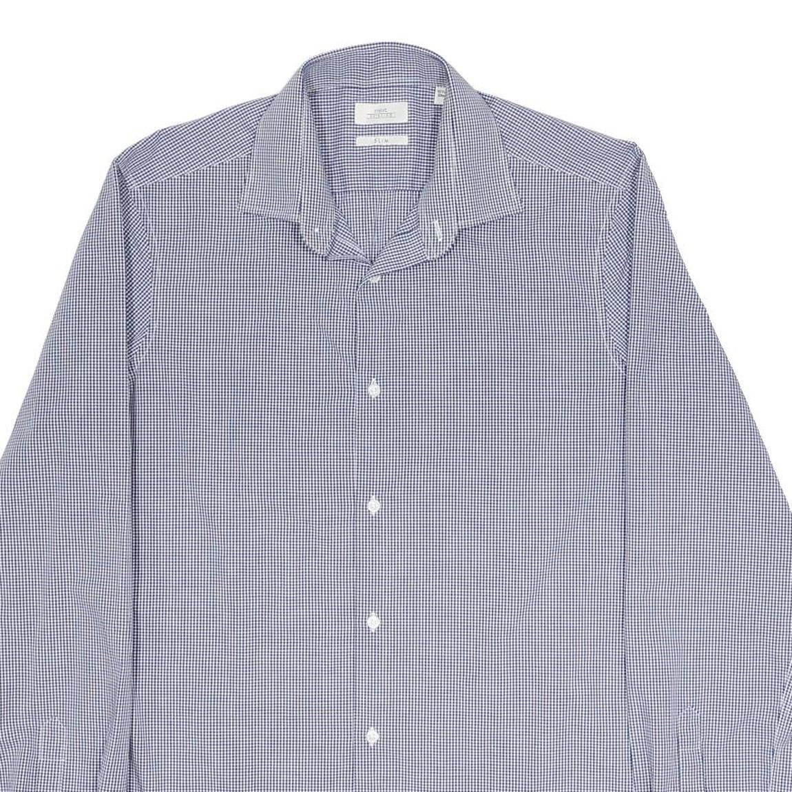 NEXT Mens Blue & White Check Shirt L Button Down Collar Long Sleeve Smart