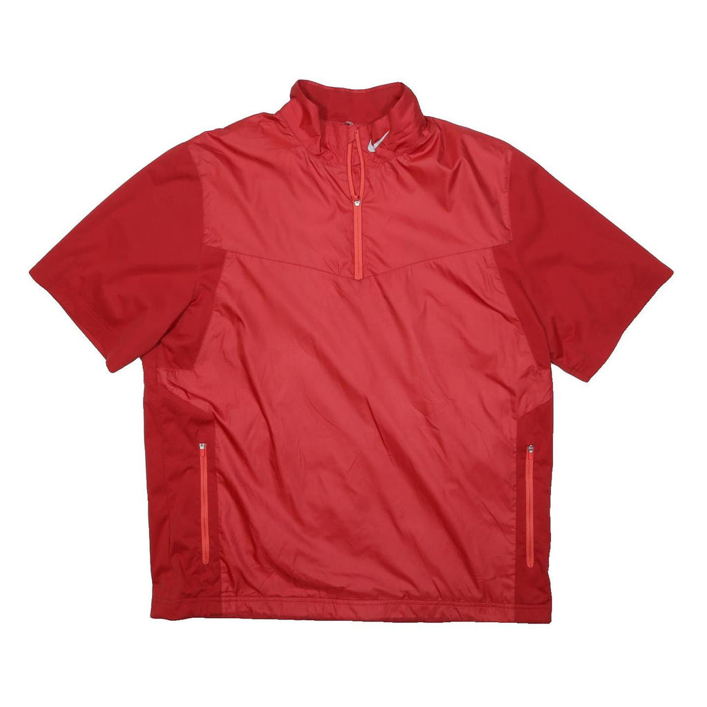 NIKE Mens Red Short Sleeve Jacket L Polyester Plain Zip Pockets Sportswear