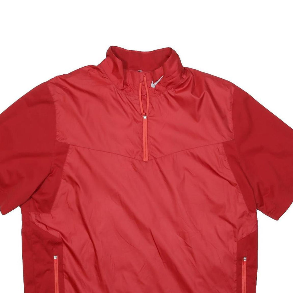 NIKE Mens Red Short Sleeve Jacket L Polyester Plain Zip Pockets Sportswear