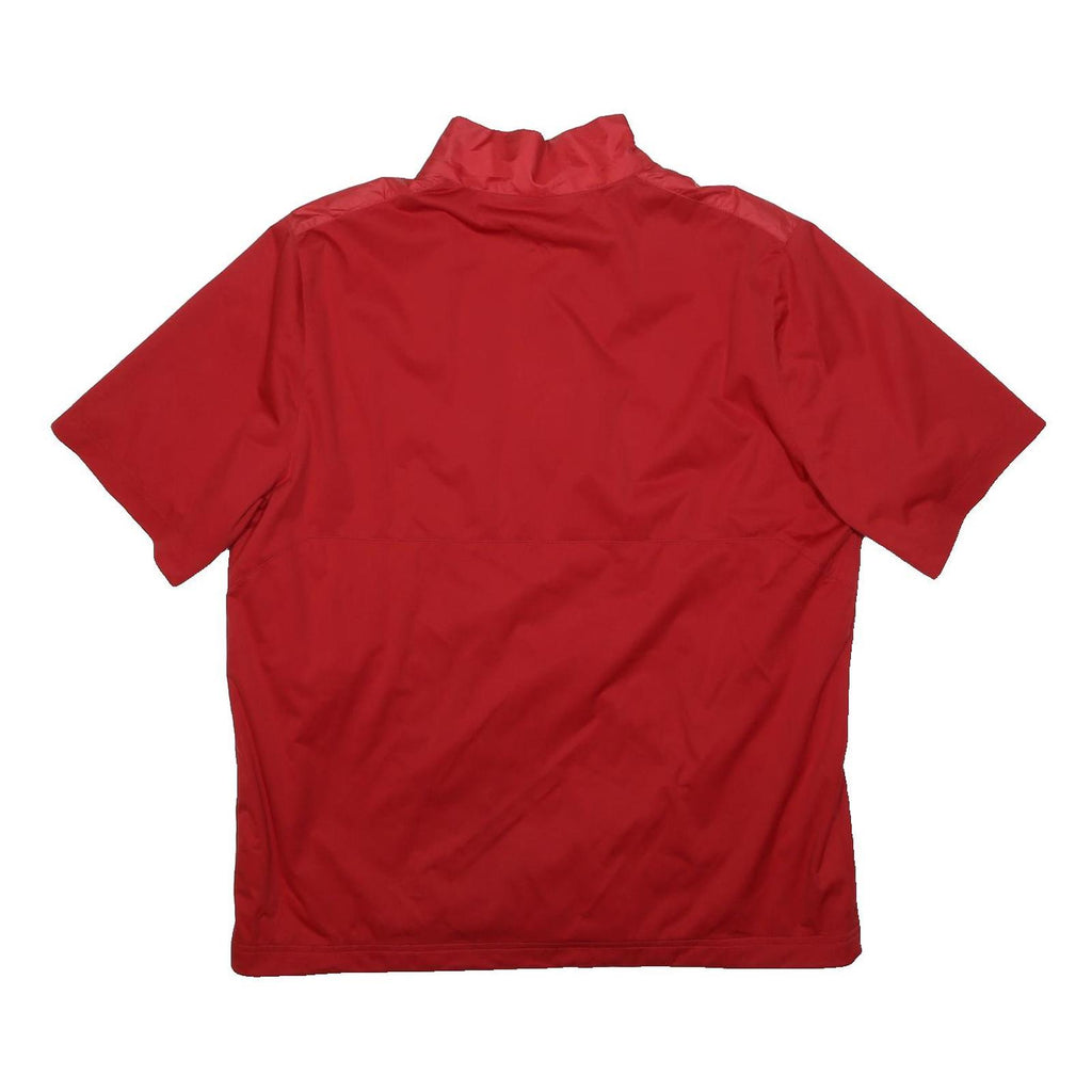 NIKE Mens Red Short Sleeve Jacket L Polyester Plain Zip Pockets Sportswear