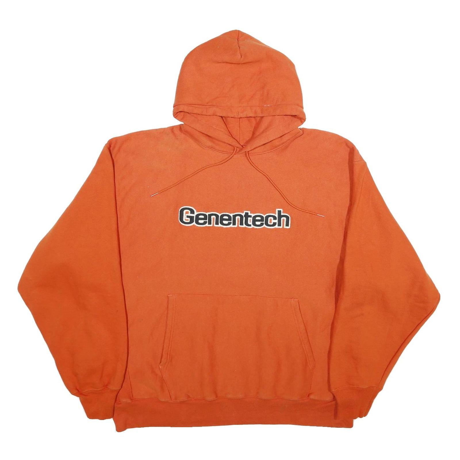 CHAMPION Mens Orange Genentech Pullover Hoodie XL Cotton Blend Casual Sweatshirt