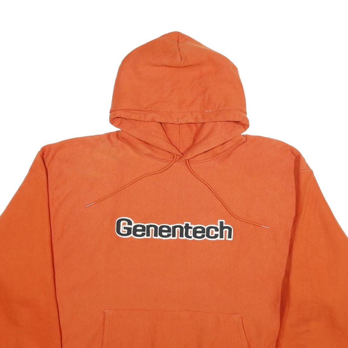 CHAMPION Mens Orange Genentech Pullover Hoodie XL Cotton Blend Casual Sweatshirt