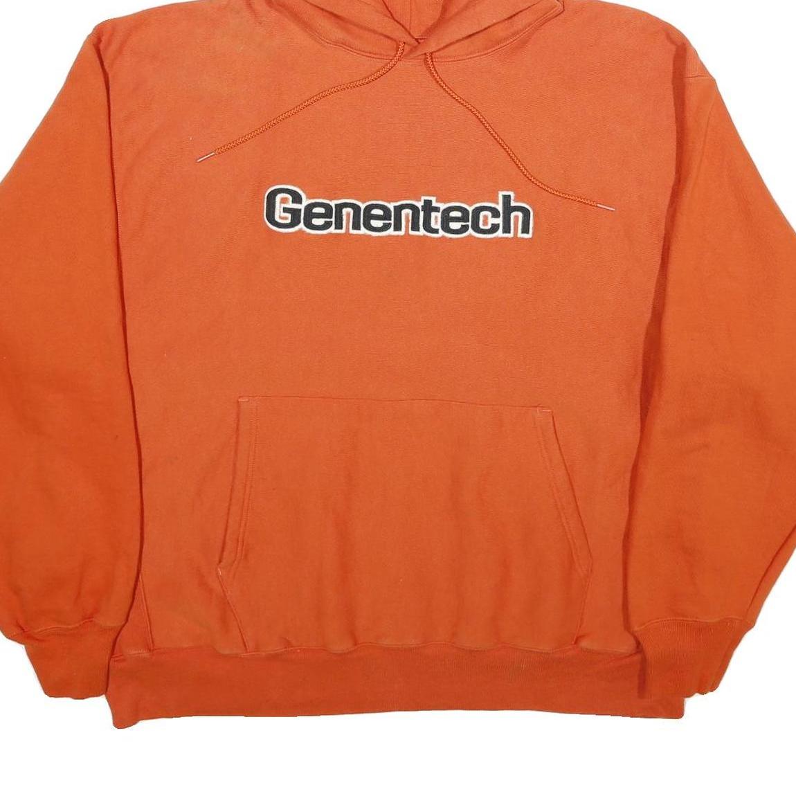 CHAMPION Mens Orange Genentech Pullover Hoodie XL Cotton Blend Casual Sweatshirt