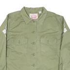 LEVI'S Womens Green Cotton Blend Shirt Jacket L Button Plain Floral Embroidered