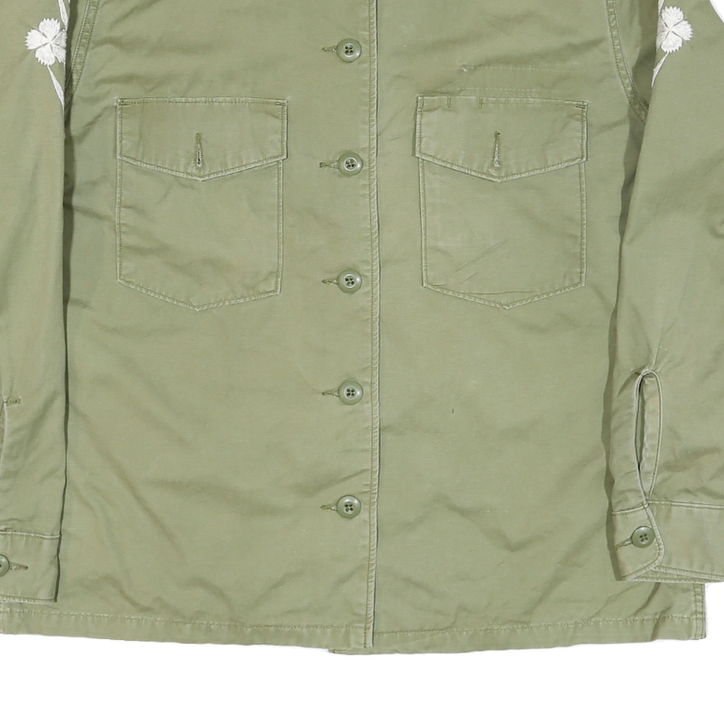 LEVI'S Womens Green Cotton Blend Shirt Jacket L Button Plain Floral Embroidered