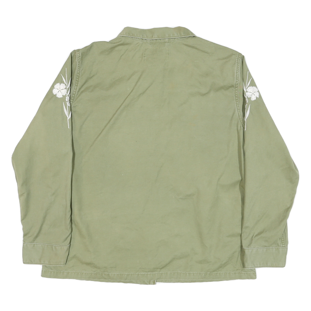 LEVI'S Womens Green Cotton Blend Shirt Jacket L Button Plain Floral Embroidered