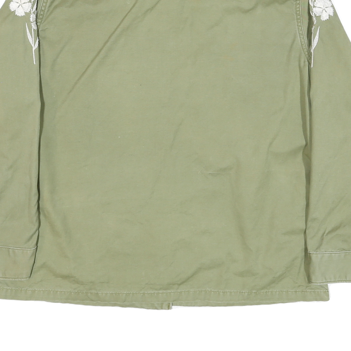 LEVI'S Womens Green Cotton Blend Shirt Jacket L Button Plain Floral Embroidered