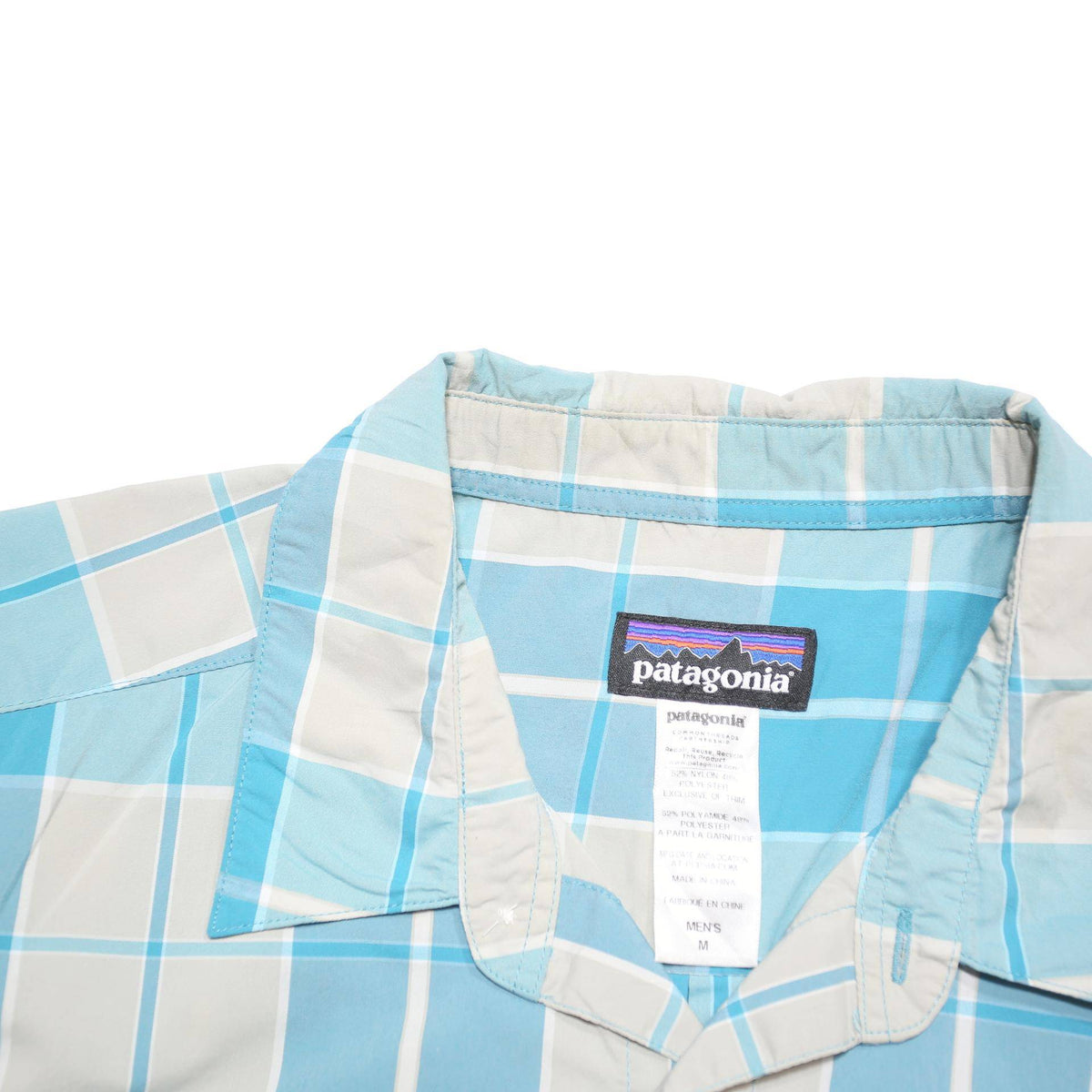 PATAGONIA Mens Blue Beige Check Shirt M Lightweight Casual Summer Button Shirt