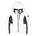 DKNY Womens White & Black Hooded Zip Jacket M Polyester Blend Sport Casual