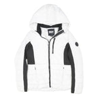 DKNY Womens White & Black Hooded Zip Jacket M Polyester Blend Sport Casual