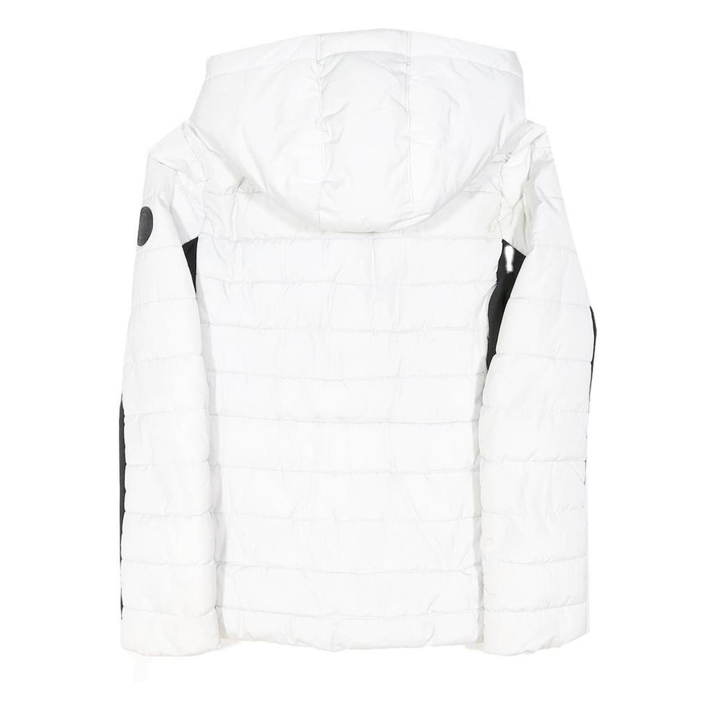 DKNY Womens White & Black Hooded Zip Jacket M Polyester Blend Sport Casual