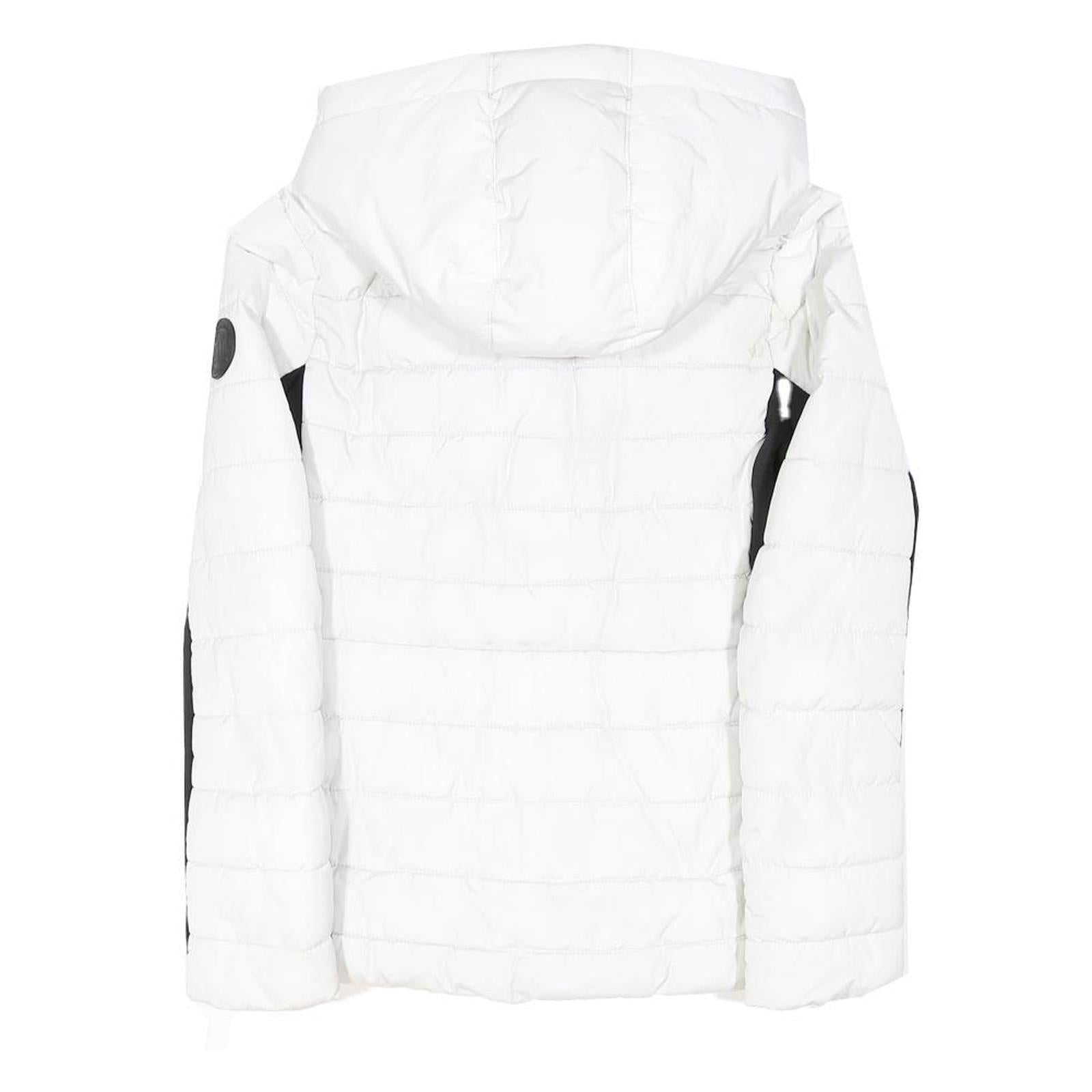 DKNY Womens White & Black Hooded Zip Jacket M Polyester Blend Sport Casual