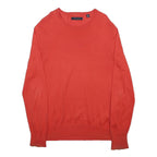 TOMMY HILFIGER Mens Red Plain Pullover Crew Neck Basic Knit Jumper L Cotton