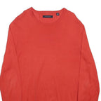 TOMMY HILFIGER Mens Red Plain Pullover Crew Neck Basic Knit Jumper L Cotton