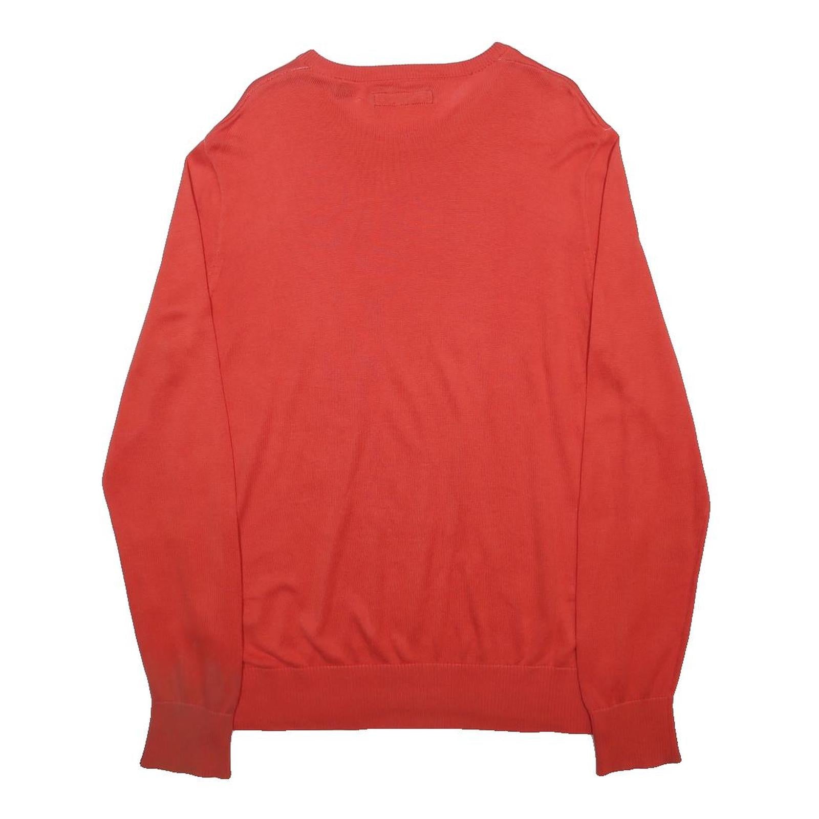 TOMMY HILFIGER Mens Red Plain Pullover Crew Neck Basic Knit Jumper L Cotton