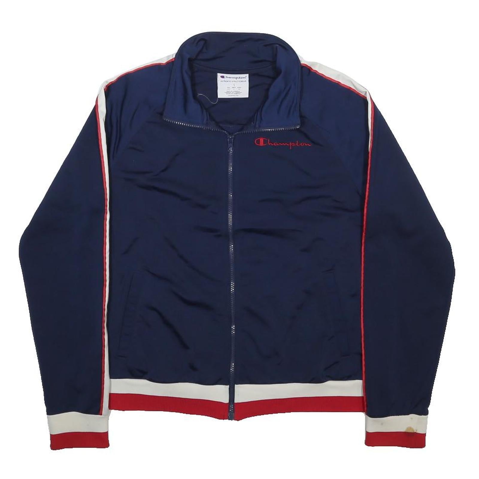 CHAMPION Womens Navy Blue Red & White Track Jacket L Polyester Zip Athletic