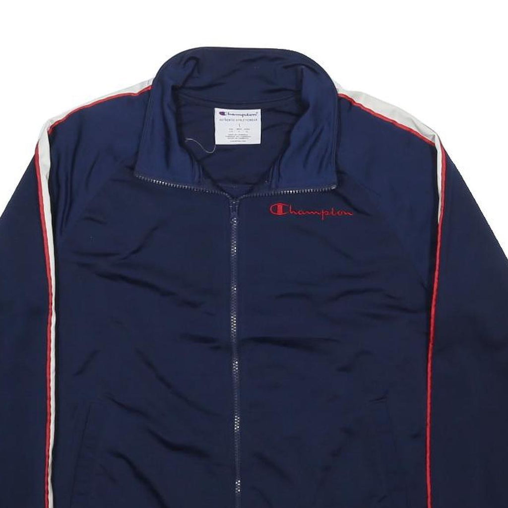 CHAMPION Womens Navy Blue Red & White Track Jacket L Polyester Zip Athletic
