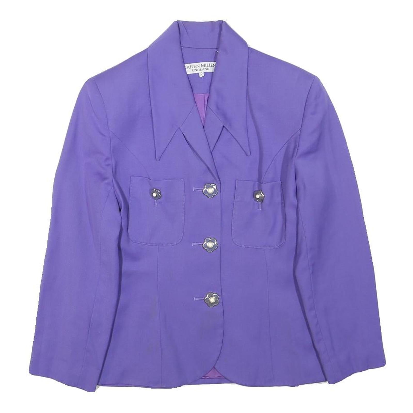 KAREN MILLEN Womens Purple Wool Button Jacket S Tailored Stylish Elegant